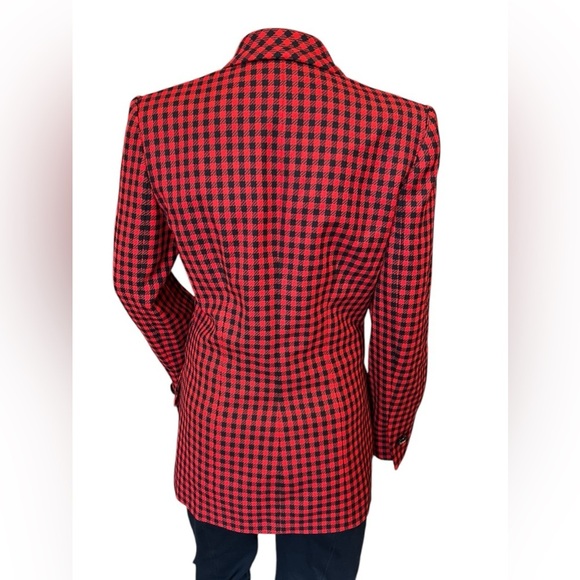 Vintage GIVENCHY Boutiques Blazer Single Breasted Red Black Houndstooth Wool 36 - Picture 5 of 15